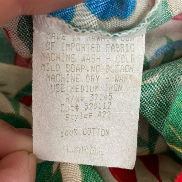 Vintage Hilo Hattie Dress Size Large Hawaiian Faux Wrap Tropical Red Blue Green - Picture 10 of 11